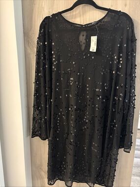 Reitmans Black Sequin Mesh Dress NWT Women's XL Long Sleeve Party Cocktail